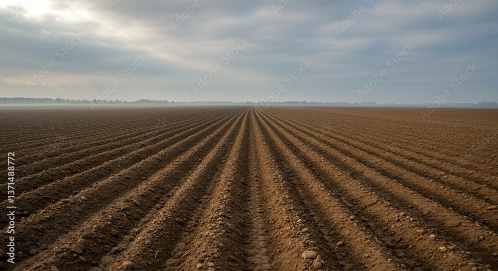 Vast Plowed Field Under a Cloudy Sky: Agricultural Landscape Photography Vast Plowed Field Under a Cloudy Sky: Agricultural Landscape Photography