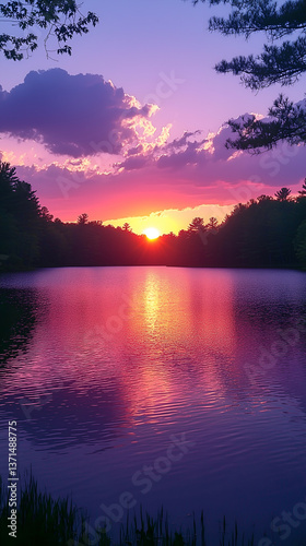 Tranquil Sunset View: Capturing Nature's Reflections on a Peaceful Lake