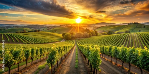 Wallpaper Mural Expansive Vineyard Landscape at Golden Hour with Lush Grapes and Rolling Hills in Soft Sunlight - Minimalist Photography Torontodigital.ca