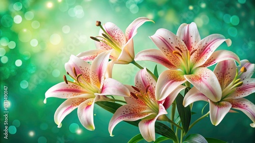 Emerald Lilies: Specked Petals, Bokeh Background, Floral Photography, Lily Bloom, Green Background