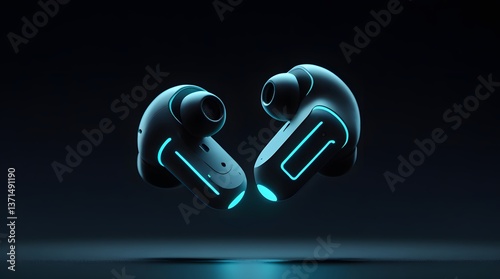 Futuristic Wireless Earbuds with Neon Glow and Sleek Minimalist Design