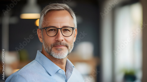 Inspiring teacher engages corporate leaders modern office portrait professional environment close-up branding concept