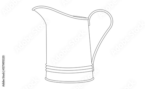 Garden watering can. Vector illustration isolated on white. Black line. Coloring page.