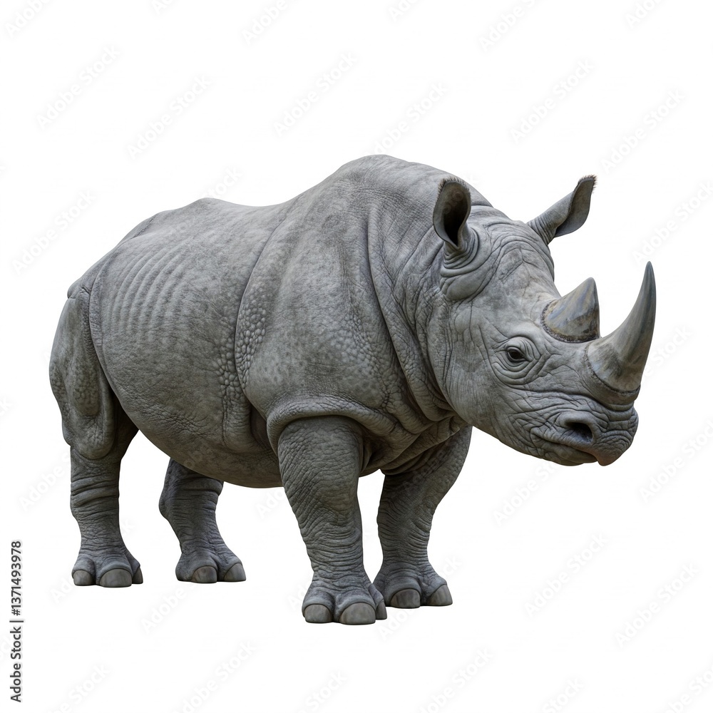 Fototapeta premium Rare Javan rhinoceros isolated on white background, high-resolution wildlife stock image 