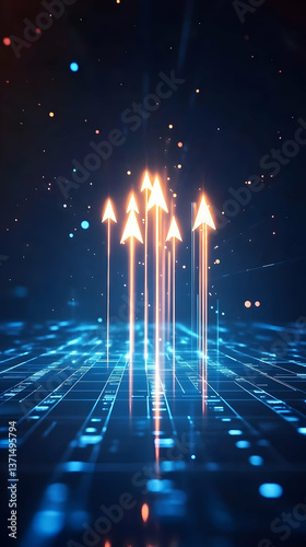 Digital Arrows Rising Above a Circuit Board Abstract Technology