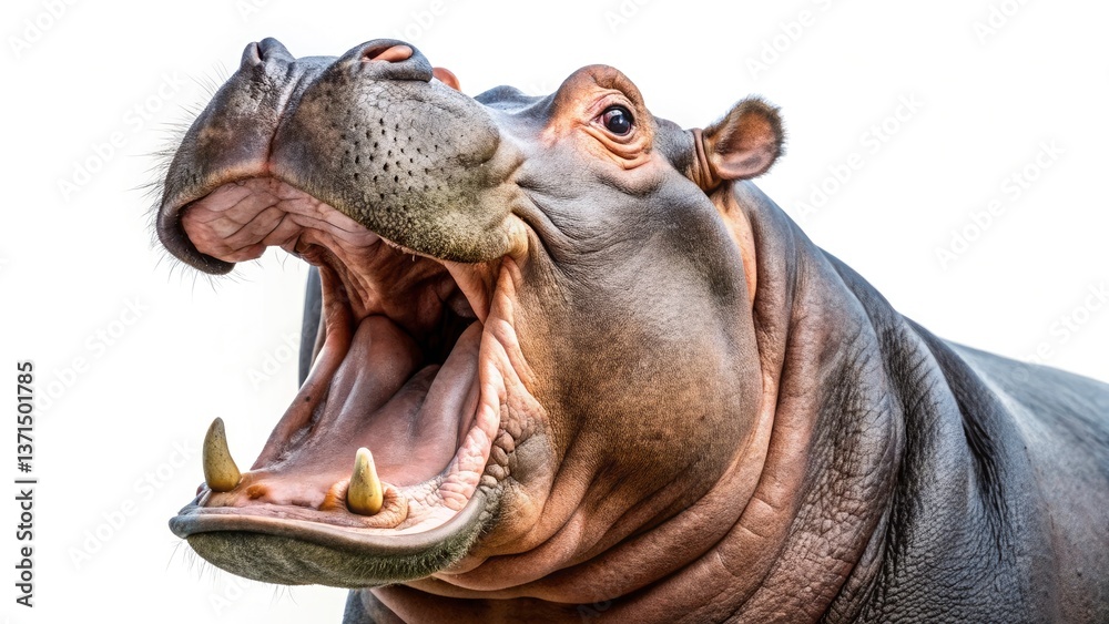 Fototapeta premium Yawning Hippopotamus: Wide Open Mouth, Huge Animal, African Wildlife, Nature Photography, Conceptual Art