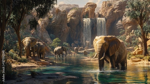 Water consumed by elephants in a natural setting