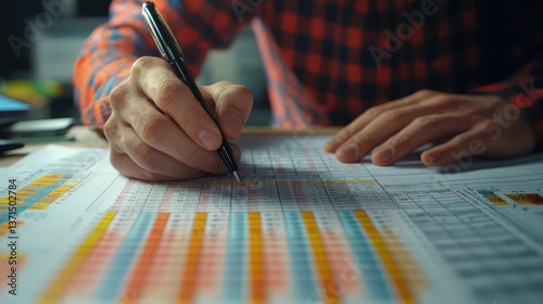 Corporate accountant checking VAT calculations on a financial spreadsheet