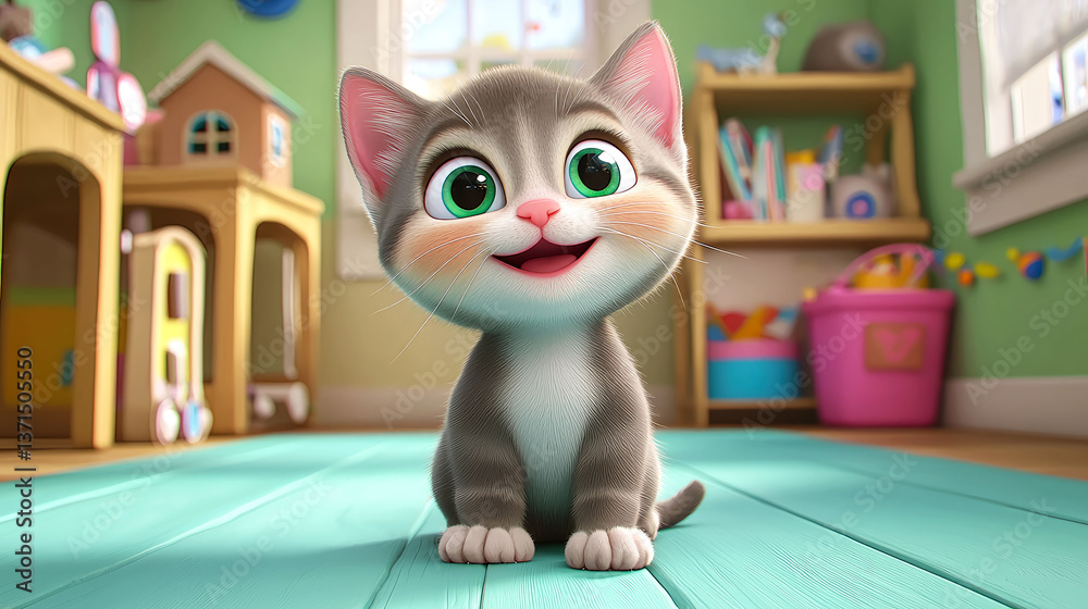 Fototapeta premium Adorable Kitten in Playroom: Cute Pet Photo