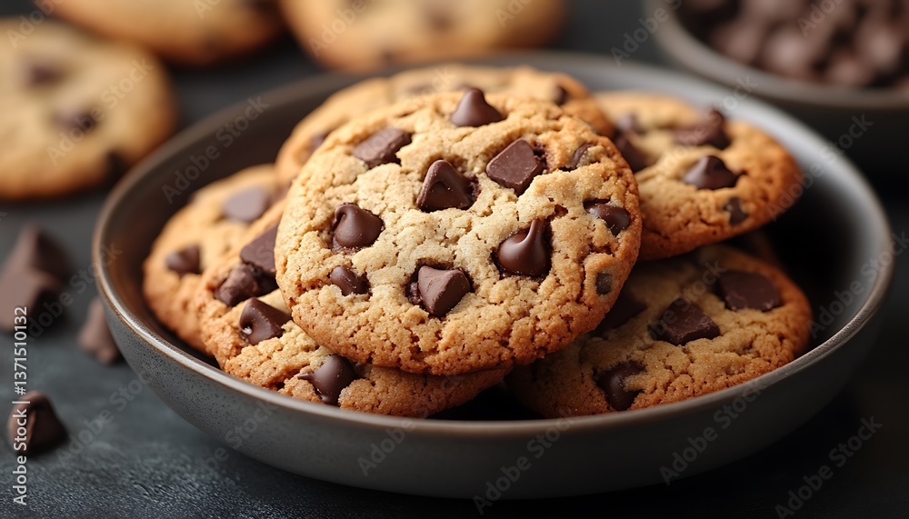 Chocolate chip cookies on plate Chocolate chip cookies on plate