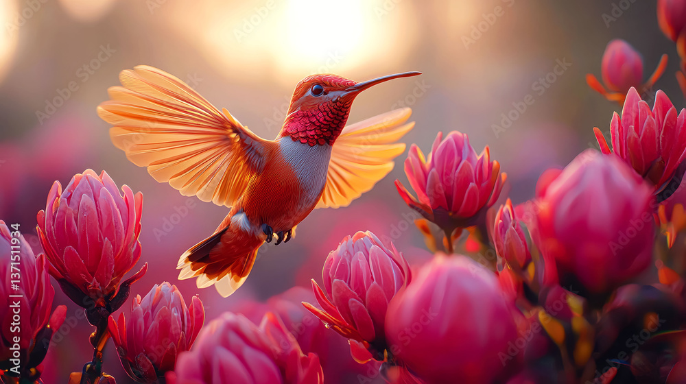 Hummingbird in Flight: A Vibrant Burst of Color in Nature's Embrace
