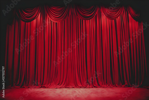 Photo of Dramatic Red Theater Curtains on a Dark Stage Background