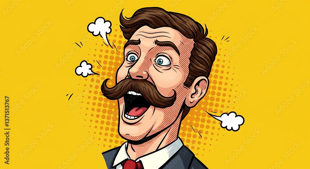 Man Expression Surprise Face with Mustache Pop Art Style Illustration Man Expression Surprise Face with Mustache Pop Art Style Illustration