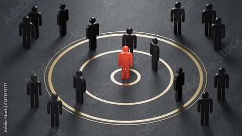 Foto 3d illustration of an inbound marketing concept with pawns around a RED landing page