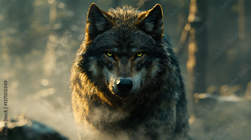 Majestic Wolf in the Misty Forest: A Captivating Portrait Majestic Wolf in the Misty Forest: A Captivating Portrait