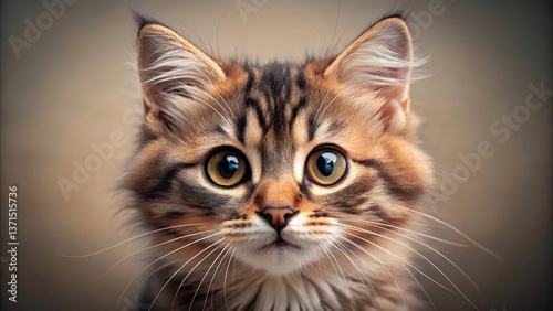 Adorable feline face with large round eyes and a mischievous grin
