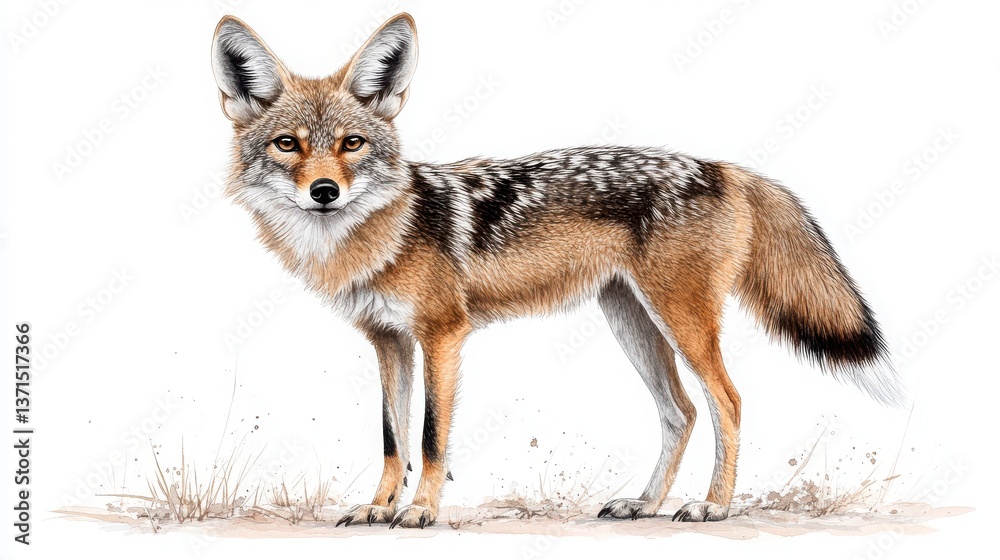 Obraz premium Realistic Illustration of a Coyote Standing on White Background
