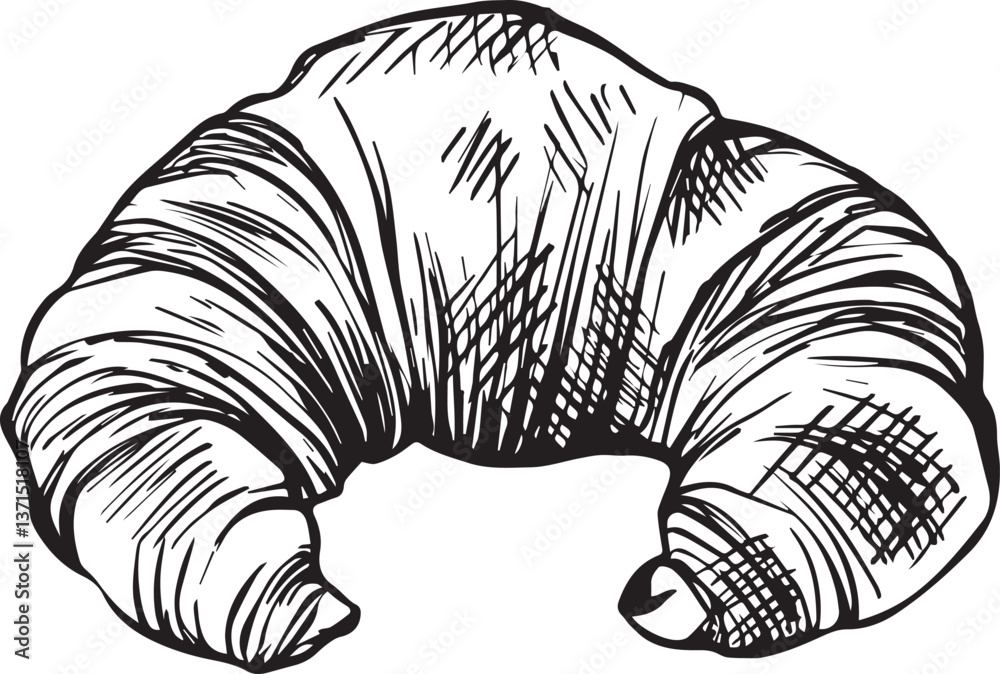 Fototapeta premium ręcznie rysowany idealny croissant wektor czarno-biały do projektowania menu i tabeli