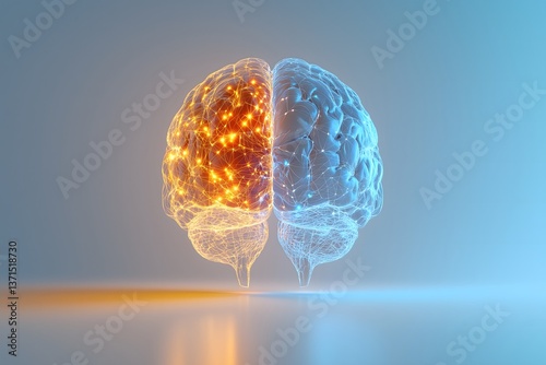  human brain model, intelligent futuristic brain,  with neural circuit connections, cognitive function, neuroscience.  