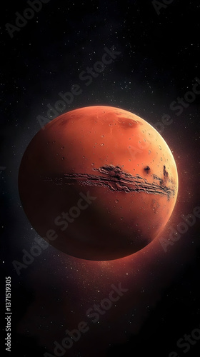 Pixelated Mars Planet Illustration In Space Against Dark Background