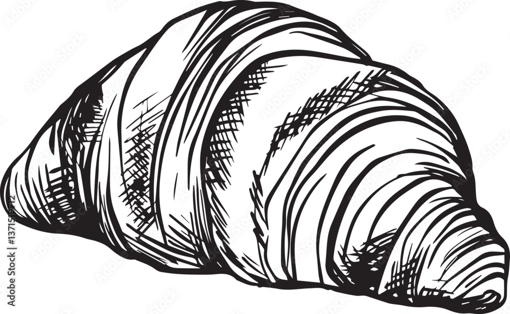 Fototapeta premium hand-drawn perfect line croissant vector black-white for design menus and tabelle