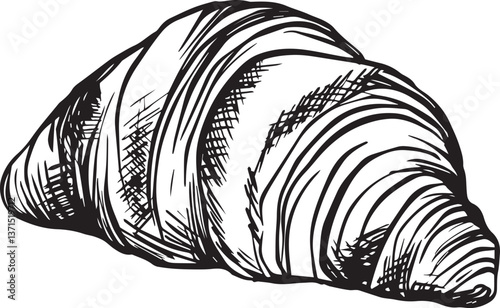 hand-drawn perfect line croissant vector black-white for design menus and tabelle
