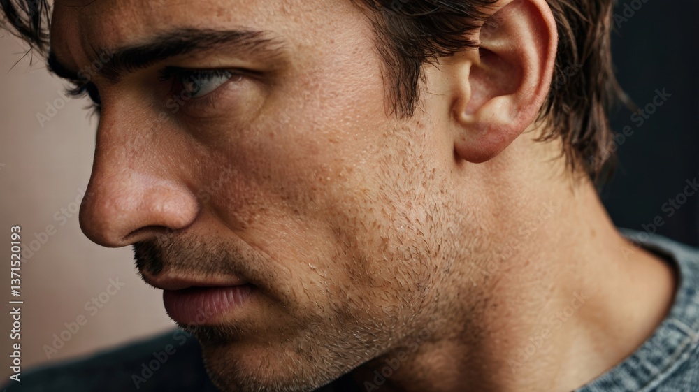 Close-up Profile of a Man,Pensive Expression Close-up Profile of a Man,Pensive Expression