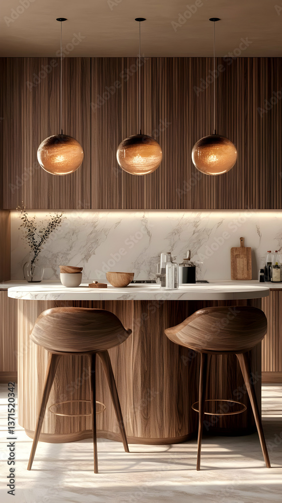 Realistic Interior Kitchen Bar Design With Wooden Accents And Gold Lighting Realistic Interior Kitchen Bar Design With Wooden Accents And Gold Lighting