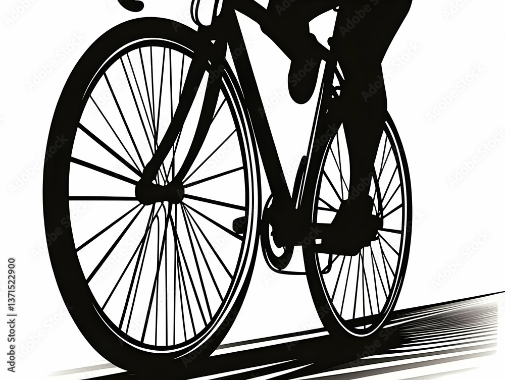Silhouette Of Bicycle And Cyclist On Road With Black And White Background Silhouette Of Bicycle And Cyclist On Road With Black And White Background