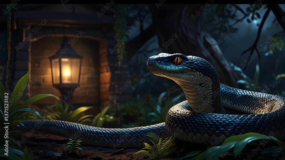 Fototapeta premium Hypnotic Glow of Kaa in a Dreamy Twilight