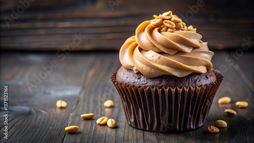 Decadent Chocolate Cupcake with Peanuts Topping, rich, tasty, rich, tasty, creamy frosting