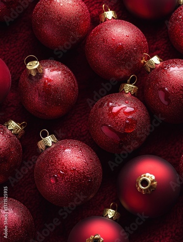 christmas red decoration bauble delight on velvet fabric top view elegant luxury festive overhead layout