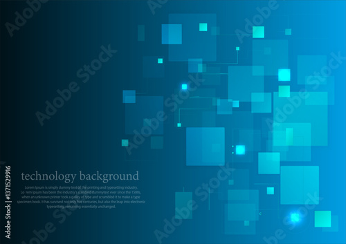 Abstract of blue line and square connection engineering technology concept, vector background