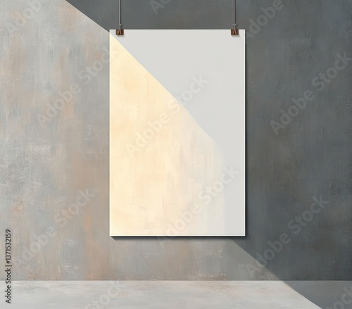 Minimalist Poster Design Mockup Hanging with Clips on Grey Wall for Graphic Resources and Portfolio Presentation