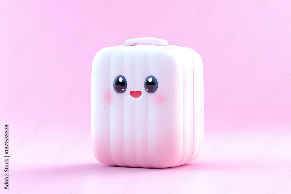Cute kawaii suitcase on pink background Cute kawaii suitcase on pink background