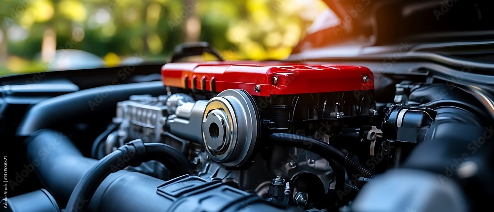 Fototapeta premium Car Engine Close-up Outdoors