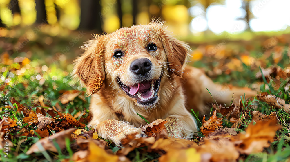 Adorable Golden Retriever Puppy in Autumn Leaves Adorable Golden Retriever Puppy in Autumn Leaves