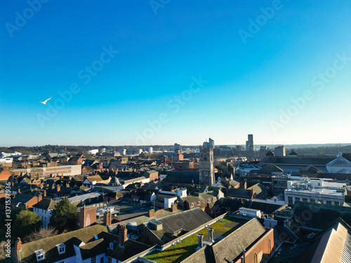 High Angle View of Ipswich port town and borough in Suffolk in England United Kingdom. Aerial Footage Was Captured During Bright Sunny and Cold Day over Great Britain. Drone's Camera on Feb 2nd, 2025