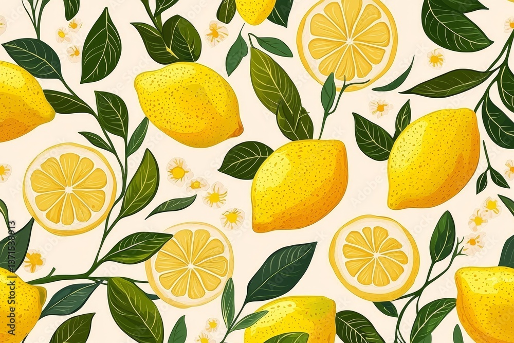 Obraz premium Whimsical Seamless Lemon Pattern for Nursery Decor