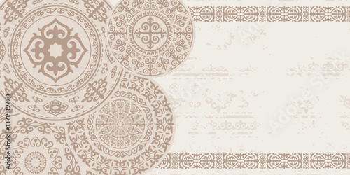 Ethnic background on the theme of Kazakh national ornament, frame, vector design