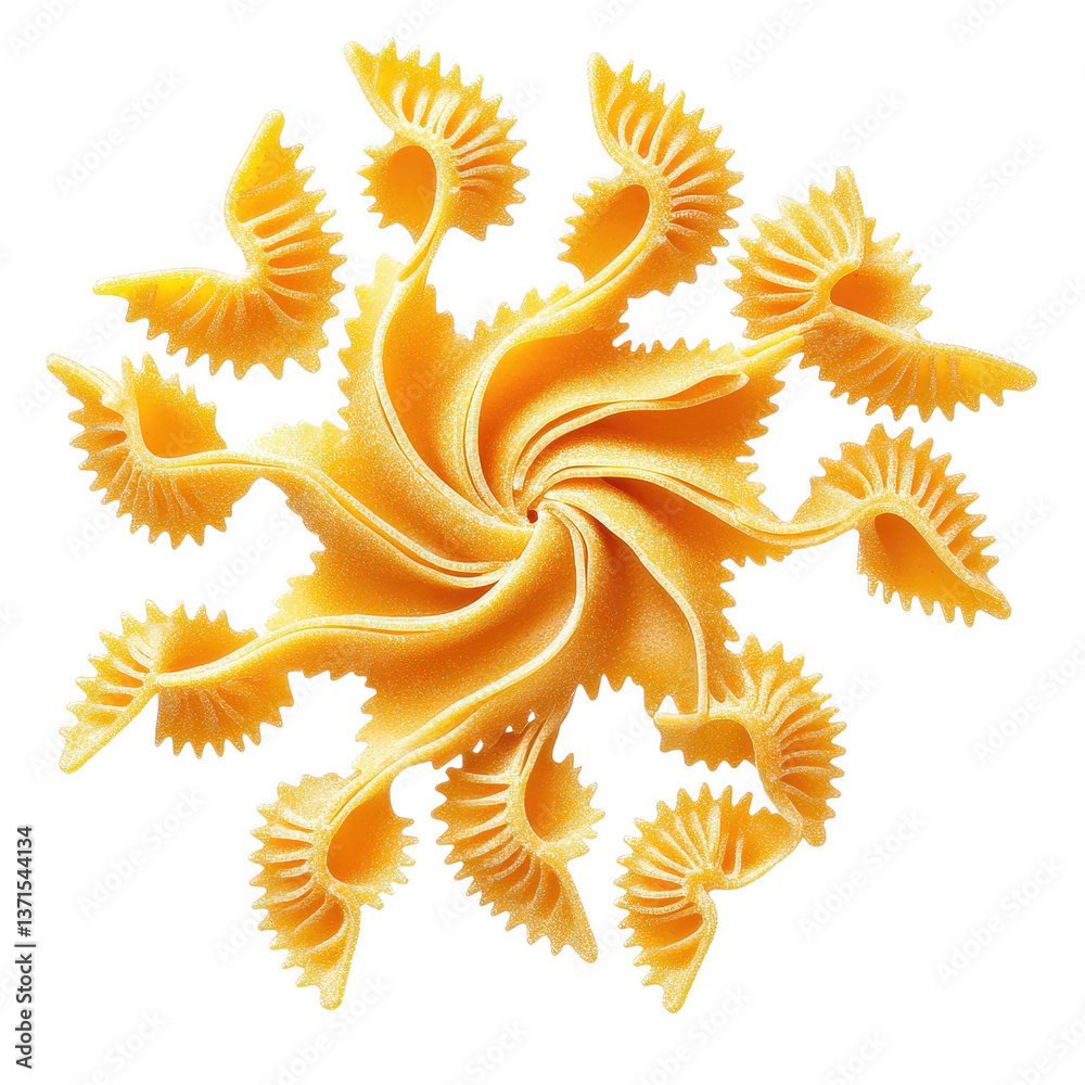 Fototapeta premium Pasta Sunburst: A creative arrangement of pasta, forming a sunburst pattern, showcasing the beauty and versatility of Italian cuisine.