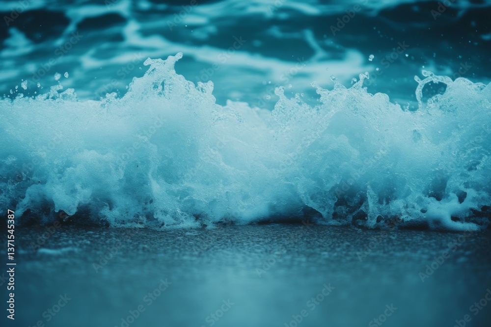 Obraz premium Closeup of ocean waves crashing with turquoise color and white foam