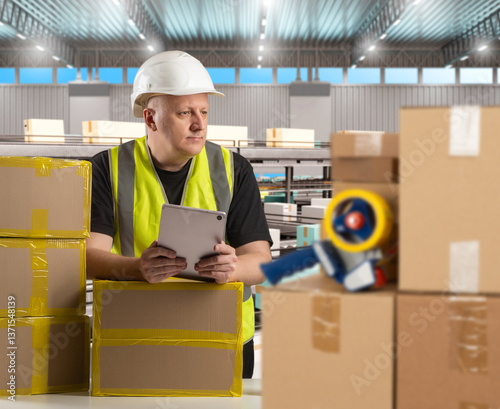 Man factory worker with con...