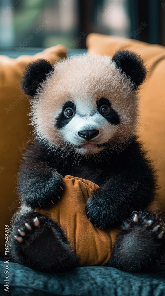 Fototapeta premium Cute panda cub. AI.