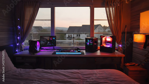 A peaceful bedroom with rays of sunshine illuminating the room