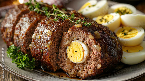 Wallpaper Mural Savory Meatloaf with Egg Center, Fresh Herbs, and Perfectly Cooked Hard-Boiled Eggs Torontodigital.ca
