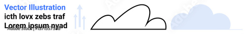 Cloud with outlines beside blue graphic arrow hinting upward motion and subtle text element. Ideal for technology, innovation, progress, growth, forecast, strategy, simple landing page