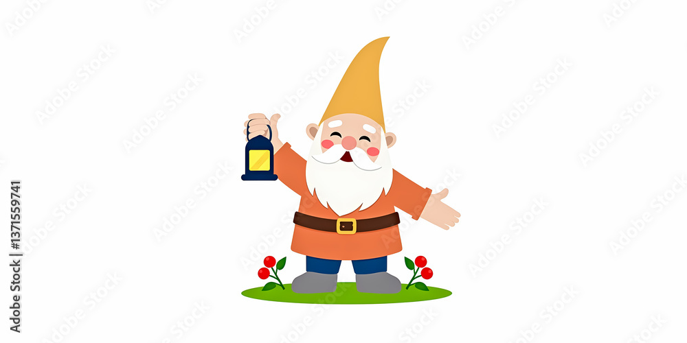 Naklejka premium cheerful gnome holding a lantern