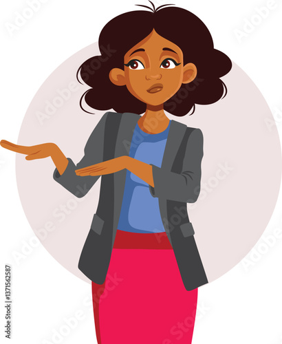 Dismissive Business Woman Saying No Vector Cartoon illustration. Manager forced to keep the corporate secrets feeling frustrated 
