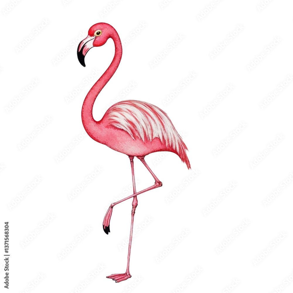 Fototapeta premium Watercolor Flamingo Standing on One Leg